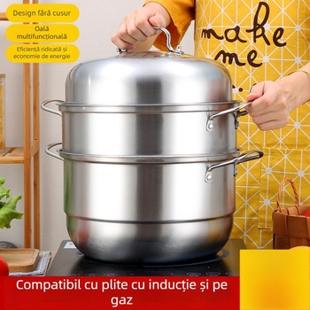 Aburitor din oțel inoxidabil, trei niveluri, pentru uz casnic, din oțel alimentar, capacitate mare, construcție îngroșată, pentru gătit la abur pește