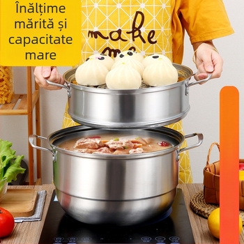 Aburitor din oțel inoxidabil, trei niveluri, pentru uz casnic, din oțel alimentar, capacitate mare, construcție îngroșată, pentru gătit la abur pește
