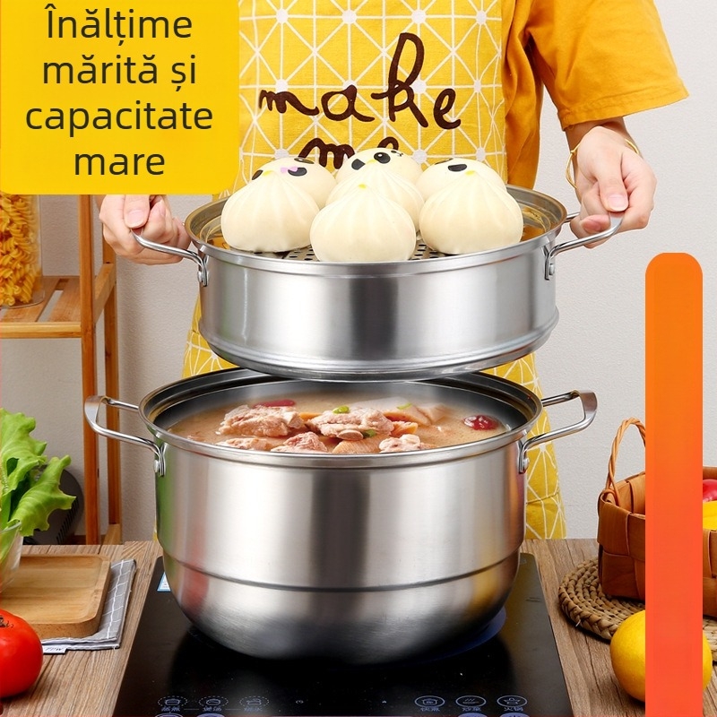 Aburitor din oțel inoxidabil, trei niveluri, pentru uz casnic, din oțel alimentar, capacitate mare, construcție îngroșată, pentru gătit la abur pește