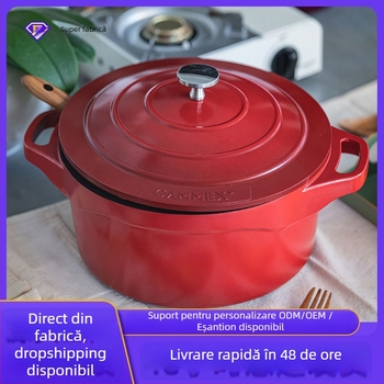 Oală de supă din aluminiu emailat, multifuncțională, antiaderentă, pentru fierbere și înăbuire, cu fund din trei straturi și două mânere