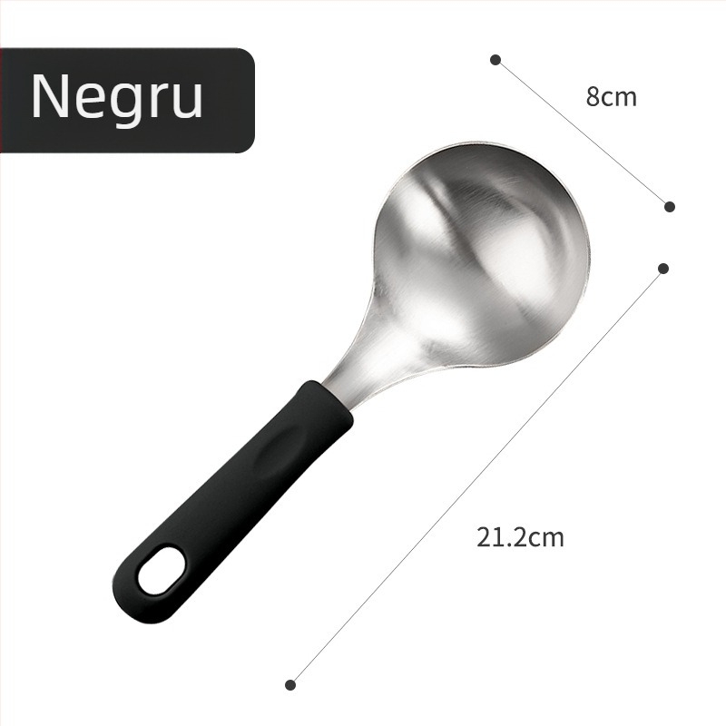 Lingură de supă din oțel inoxidabil 304, mâner din silicon, anti-arzire, pentru servirea supei și piureului, cap îngroșat, calitate alimentară