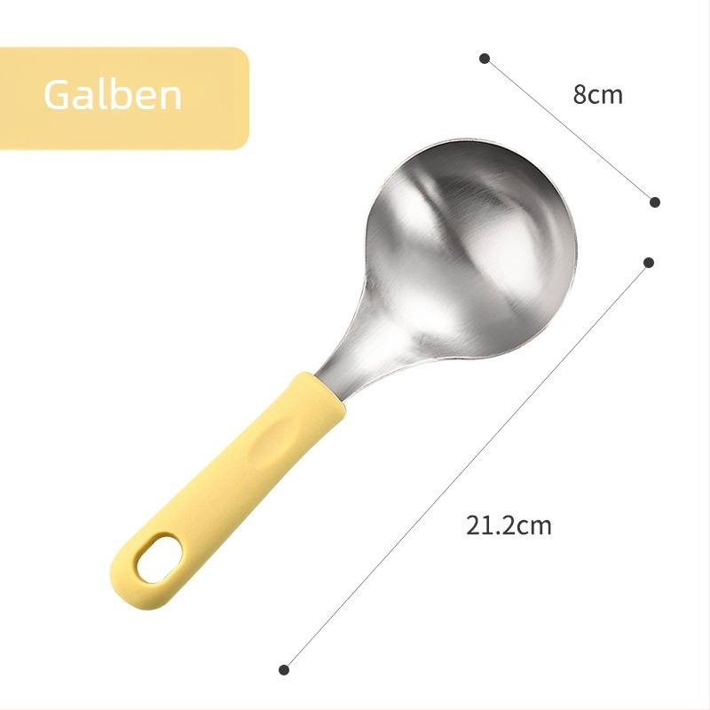 Lingură de supă din oțel inoxidabil 304, mâner din silicon, anti-arzire, pentru servirea supei și piureului, cap îngroșat, calitate alimentară