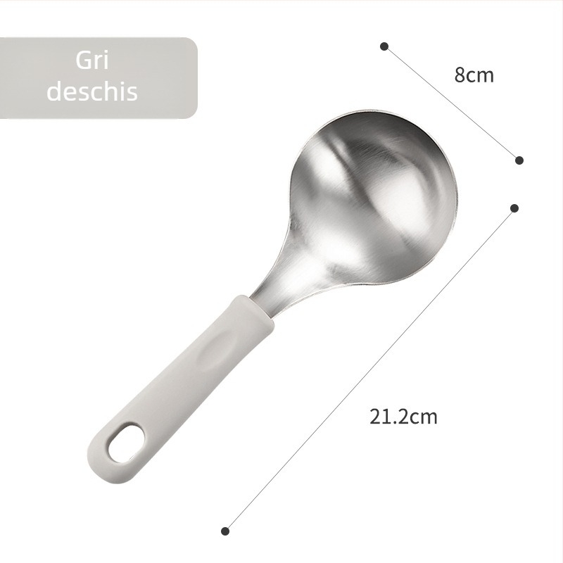 Lingură de supă din oțel inoxidabil 304, mâner din silicon, anti-arzire, pentru servirea supei și piureului, cap îngroșat, calitate alimentară