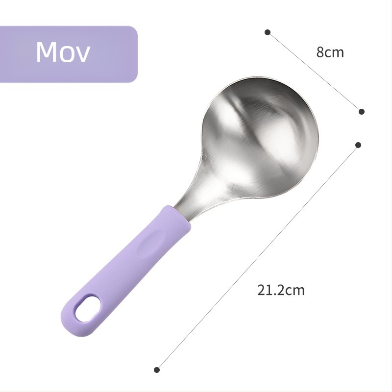 Lingură de supă din oțel inoxidabil 304, mâner din silicon, anti-arzire, pentru servirea supei și piureului, cap îngroșat, calitate alimentară