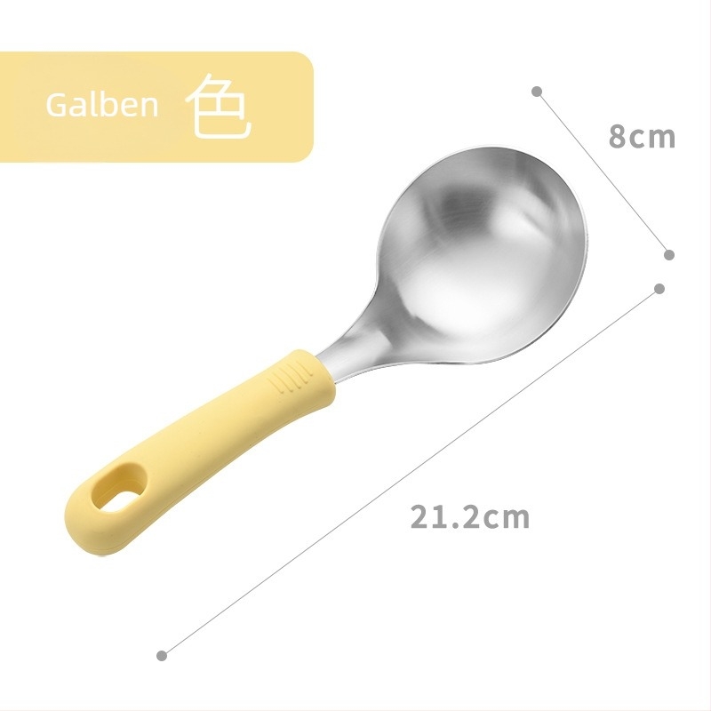Lingură de supă din oțel inoxidabil 304, mâner din silicon, anti-arzire, pentru servirea supei și piureului, cap îngroșat, calitate alimentară
