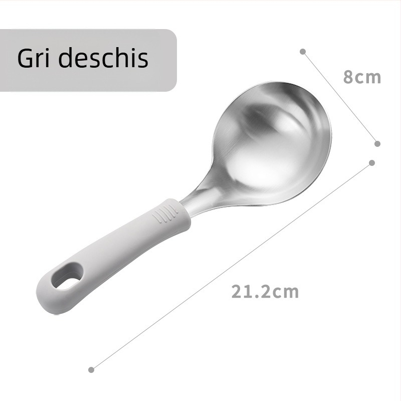 Lingură de supă din oțel inoxidabil 304, mâner din silicon, anti-arzire, pentru servirea supei și piureului, cap îngroșat, calitate alimentară
