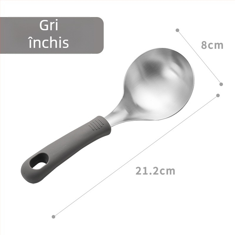 Lingură de supă din oțel inoxidabil 304, mâner din silicon, anti-arzire, pentru servirea supei și piureului, cap îngroșat, calitate alimentară