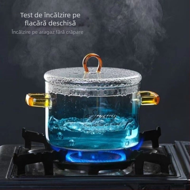 Oală de supă din sticlă borosilicată, transparentă, rezistentă la temperaturi înalte, cu capac, pentru aragaz cu gaz