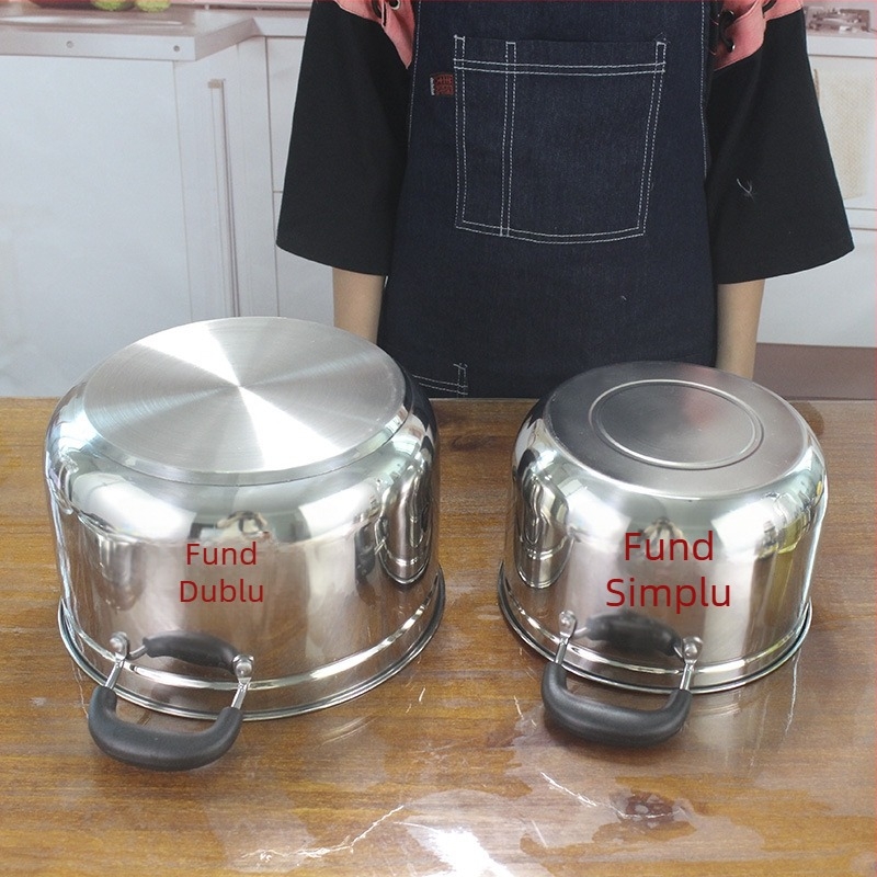 Oală de aburi din oțel inoxidabil cu fund dublu, fără strat, stil japonez, cu grilă pentru aburi, compatibilă cu plite cu inducție, oală de supă