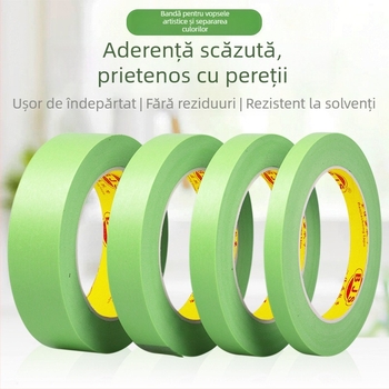 Bandă verde de mascare pentru pereți, cu aderență redusă, fără urme, desprindere manuală, din hârtie japoneză, potrivită pentru vopsea latex și separarea culorilor