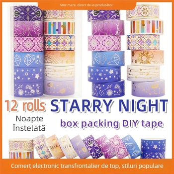Bandă Washi cu folie de aur, cer înstelat – decor DIY pentru jurnal