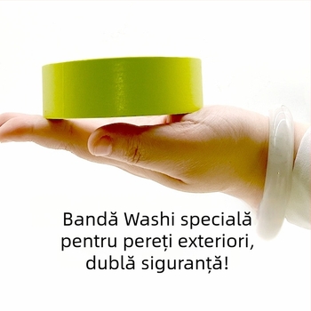 Bandă de mascare pentru pereți exteriori, bandă din hârtie Washi pentru vopsea cu aspect de piatră, culoare verde-măr, aderență mare, pe bază de apă