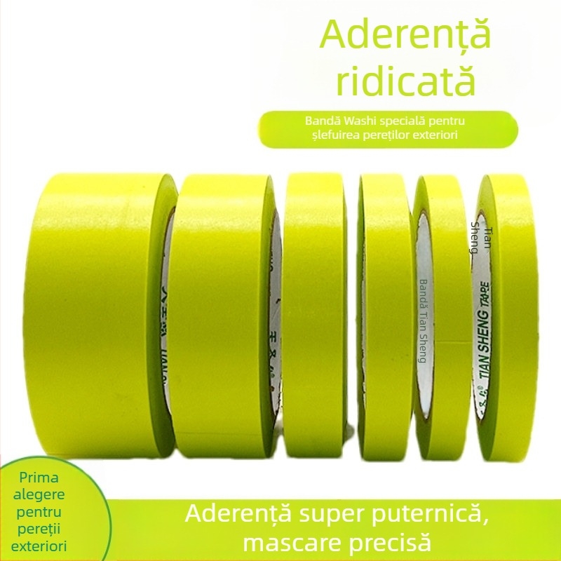 Bandă de mascare pentru pereți exteriori, bandă din hârtie Washi pentru vopsea cu aspect de piatră, culoare verde-măr, aderență mare, pe bază de apă