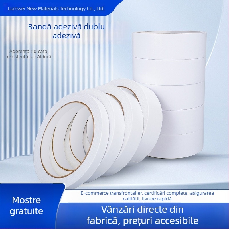 Bandă dublu-adezivă pe bază de ulei, albă, rezistentă la temperaturi înalte, transparentă, suport din hârtie de bumbac, aderență înaltă, clasă industrială