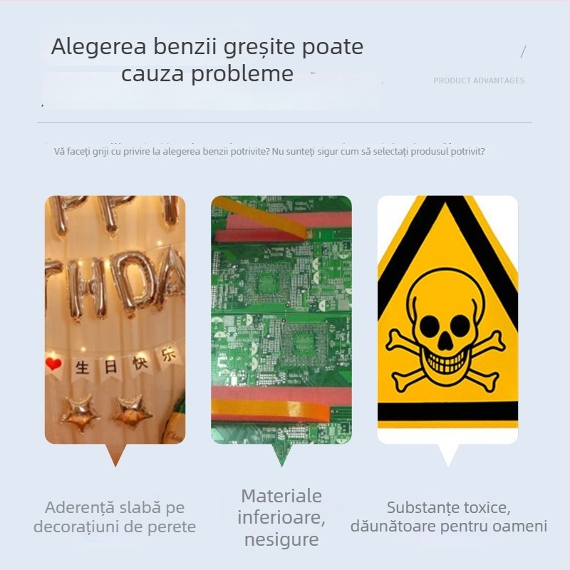 Bandă dublu-adezivă pe bază de ulei, albă, rezistentă la temperaturi înalte, transparentă, suport din hârtie de bumbac, aderență înaltă, clasă industrială