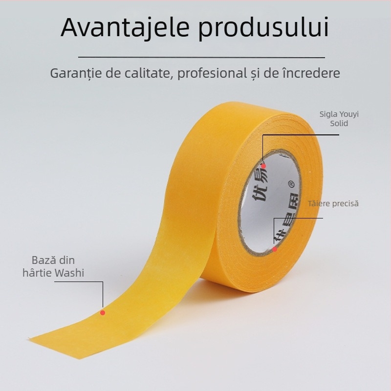Bandă de mascare pentru pereți din hârtie Washi, aderență scăzută, fără urme, delicată cu suprafețele, pentru vopsea latex și finisaj piatră