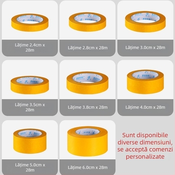 Hârtie de mascare pentru vopsire și bandă de hârtie, rezistentă la temperaturi înalte, galbenă, aderență ridicată, îmbinări decorative, lungime 28 m