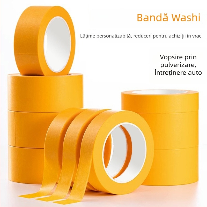 Hârtie de mască și bandă de hârtie cu aderență înaltă, bază din hârtie japoneză, pentru vopsirea mobilierului cu spray și mascare rosturilor plăcilor; ușor de rupt
