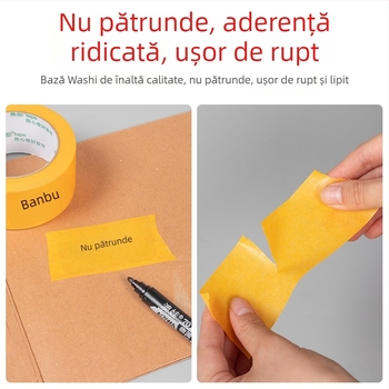 Bandă washi galbenă pentru mascare, cu aderență înaltă, pentru vopsire cu spray, 50 m