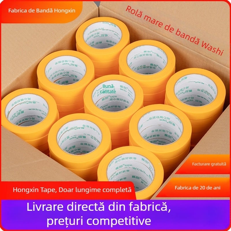 Bandă washi galbenă pentru mascare, cu aderență înaltă, pentru vopsire cu spray, 50 m