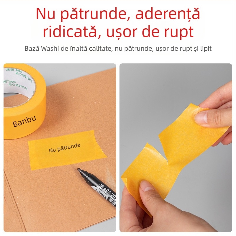 Bandă washi galbenă pentru mascare, cu aderență înaltă, pentru vopsire cu spray, 50 m