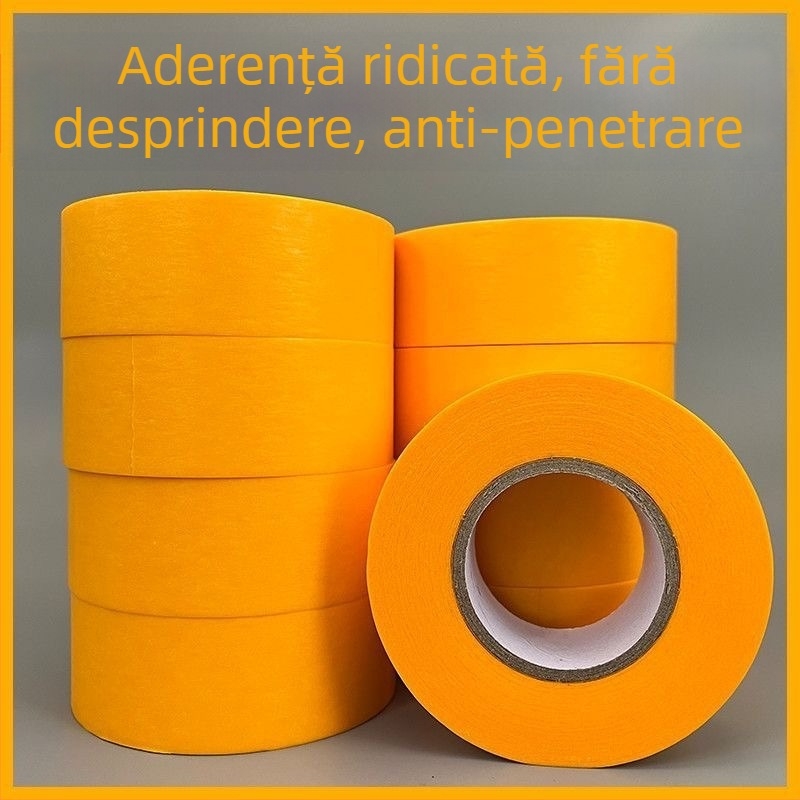Bandă de mascare din hârtie galbenă, cu aderență înaltă, pentru vopsirea pereților interni și externi (rolă mică)