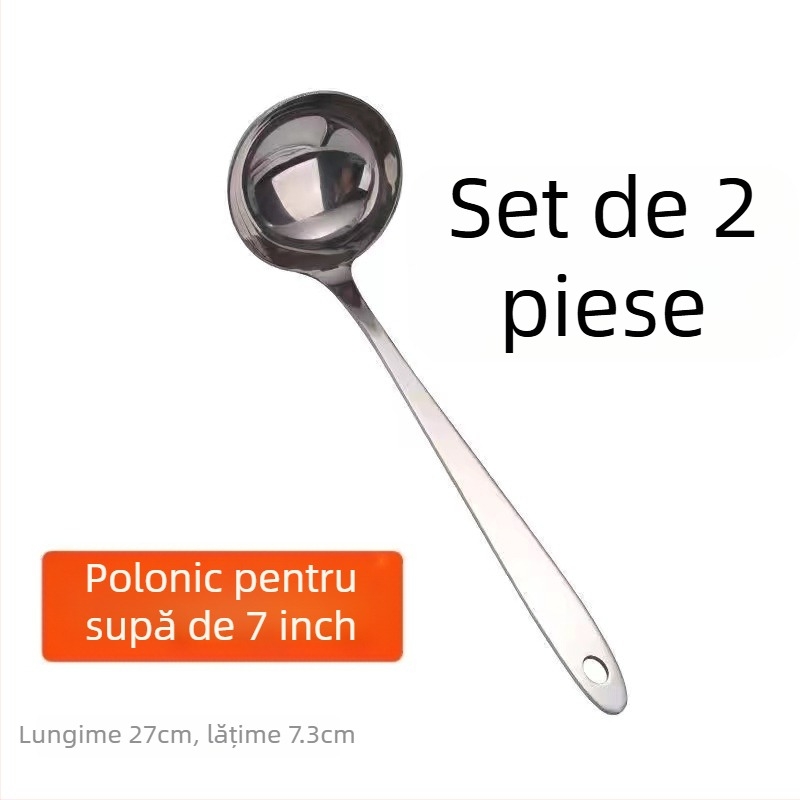 Lingură din oțel inoxidabil îngroșat și sită, în dimensiuni mari și mici, mâner lung, pentru servirea supei și a terciului, bucătărie casnică