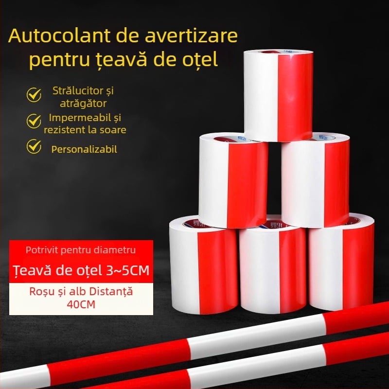 Bandă reflectorizantă roșu‑alb pentru siguranța pe șantier, pentru țevi din oțel