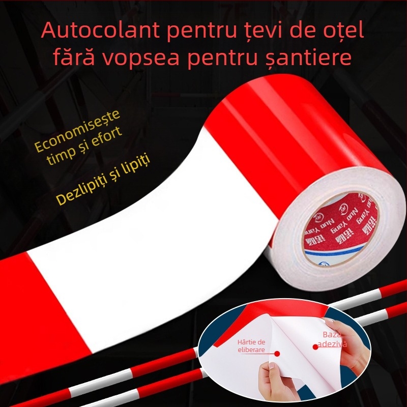 Bandă reflectorizantă roșu‑alb pentru siguranța pe șantier, pentru țevi din oțel