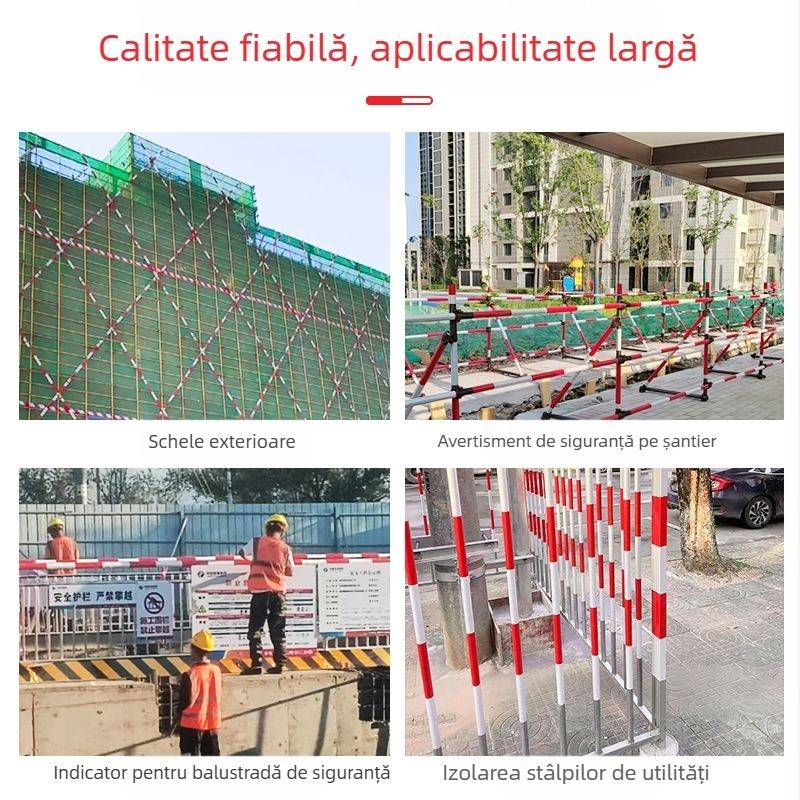 Bandă reflectorizantă roșu‑alb pentru siguranța pe șantier, pentru țevi din oțel