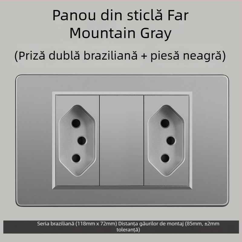 Priză de perete cu USB Type-C, 3 pini, standard brazilian, 10A, panou gri