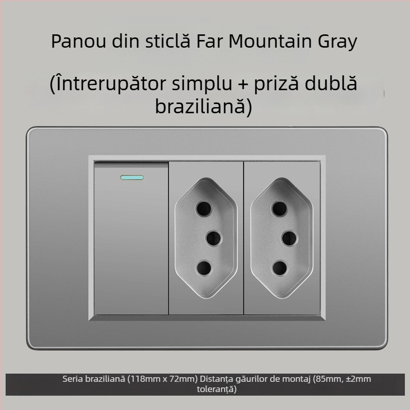 Priză de perete cu USB Type-C, 3 pini, standard brazilian, 10A, panou gri