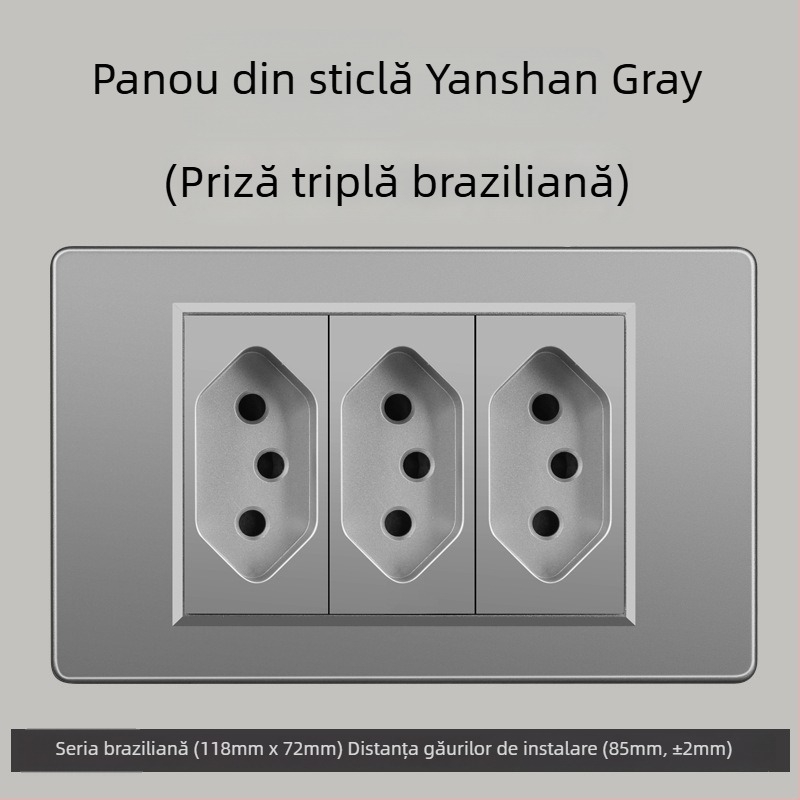 Priză de perete cu USB Type-C, 3 pini, standard brazilian, 10A, panou gri