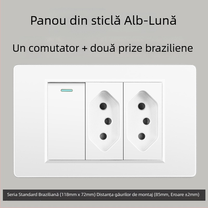 Priză de perete cu USB Type-C, 3 pini, standard brazilian, 10A, panou gri