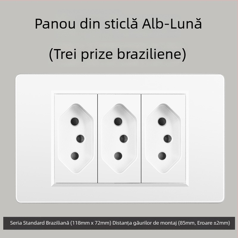 Priză de perete cu USB Type-C, 3 pini, standard brazilian, 10A, panou gri