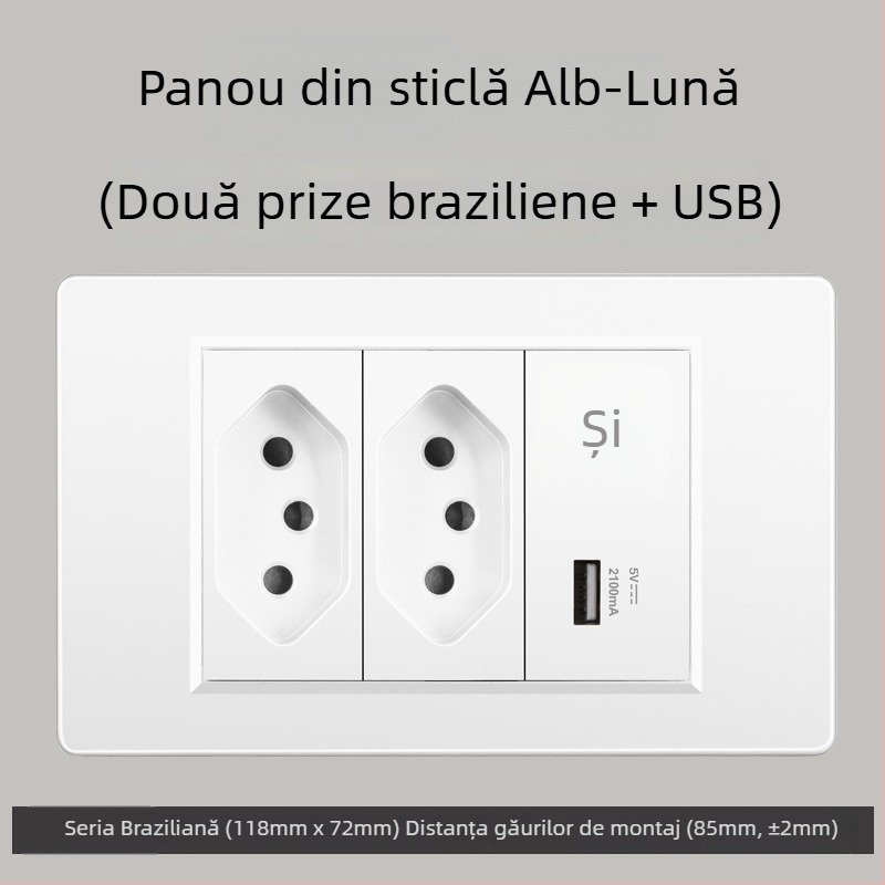 Priză de perete cu USB Type-C, 3 pini, standard brazilian, 10A, panou gri