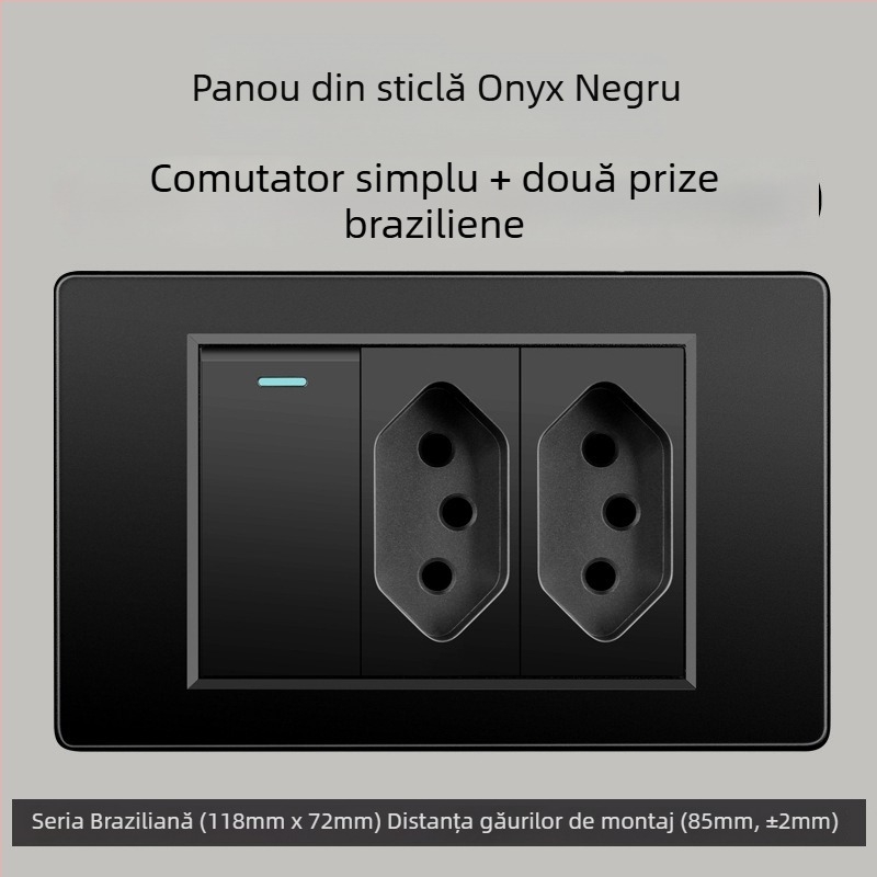 Priză de perete cu USB Type-C, 3 pini, standard brazilian, 10A, panou gri