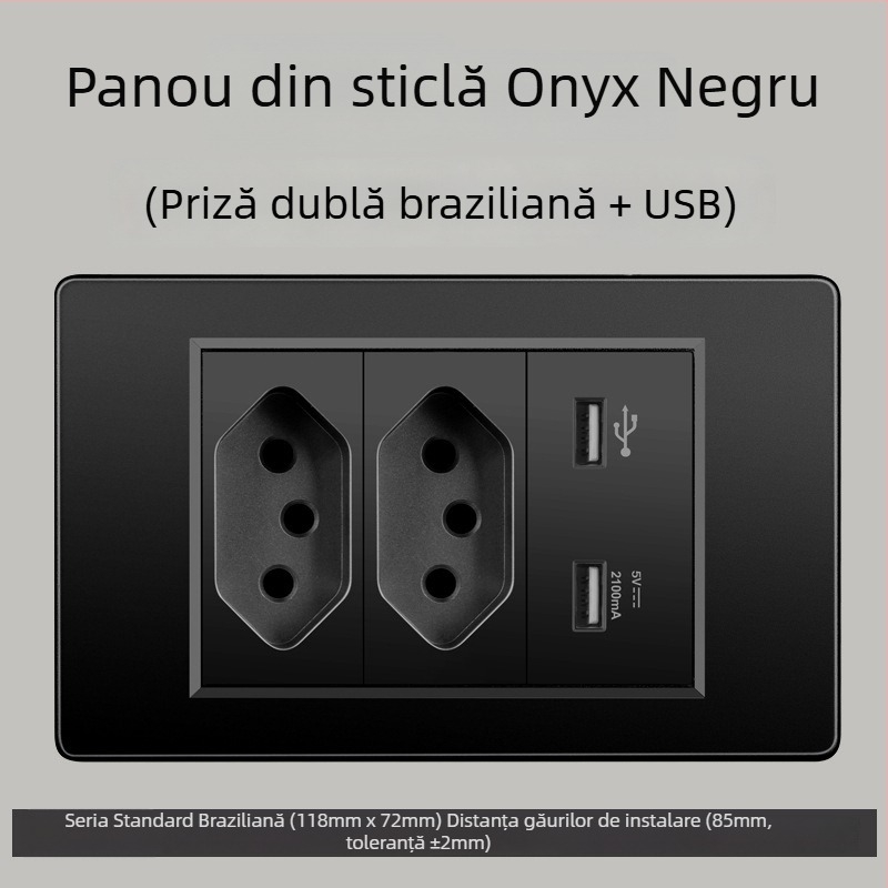 Priză de perete cu USB Type-C, 3 pini, standard brazilian, 10A, panou gri