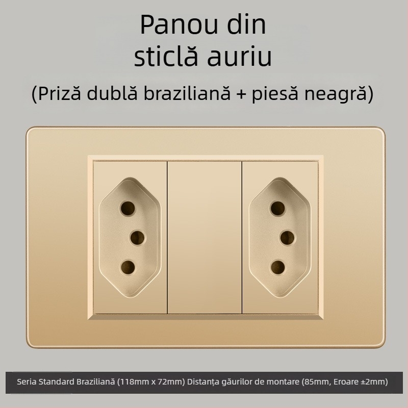 Priză de perete cu USB Type-C, 3 pini, standard brazilian, 10A, panou gri
