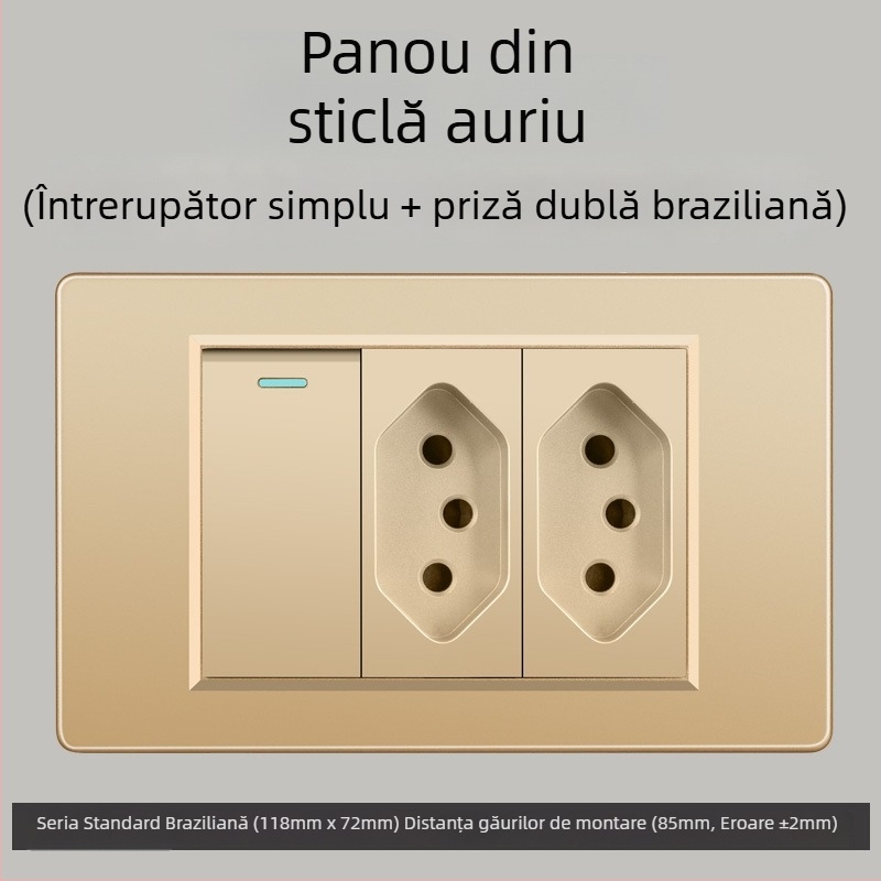 Priză de perete cu USB Type-C, 3 pini, standard brazilian, 10A, panou gri
