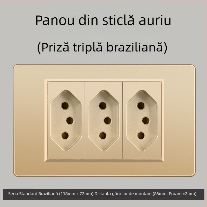 Priză de perete cu USB Type-C, 3 pini, standard brazilian, 10A, panou gri