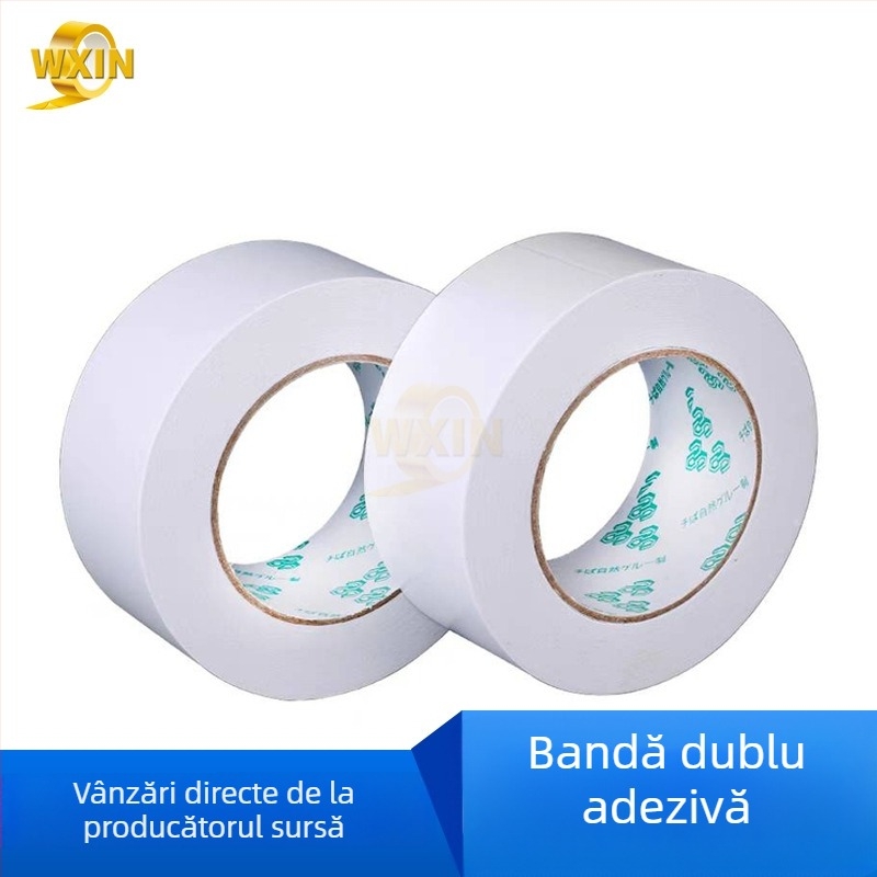 Weixin bandă dublu adezivă cu adeziv acrilic puternic pe bază PET/papier țesut, EVA legare, 50 m lungime, lățime 5–1020 mm, grosime 0,1 mm, hârtie de eliberare albă