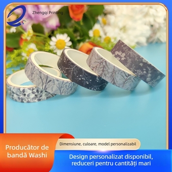 Bandă washi personalizată, cu temă forestieră și modele de copaci pentru planificatoare, producție în loturi mici