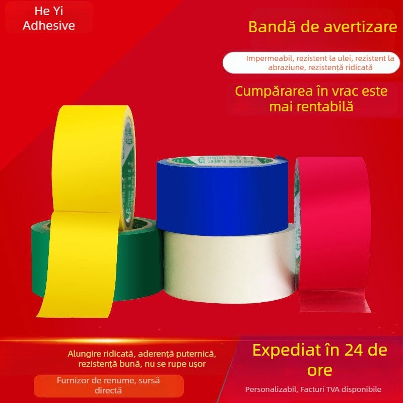 Bandă PVC de avertizare pentru marcarea podelei, bandă de identificare rezistentă la uz, în culorile roșu, galben, albastru și verde, lățime 4,3 cm, grosime 0,14 mm