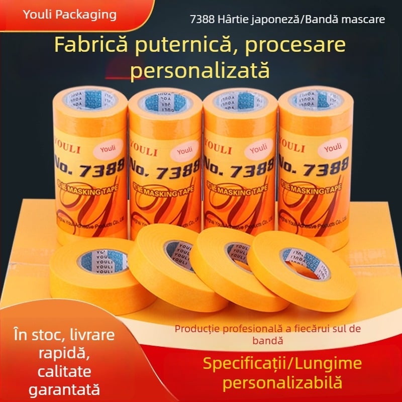 7388 Bandă de hârtie de mascare galbenă, cu aderență ridicată, pentru pictură și finisaje, separare a culorilor, vânzare en gros, personalizabil
