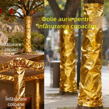 Bandă adezivă cu folie de aur pentru înfășurarea trunchiurilor de copaci, stâlpi electrici, copacilor din fața casei și coloanelor