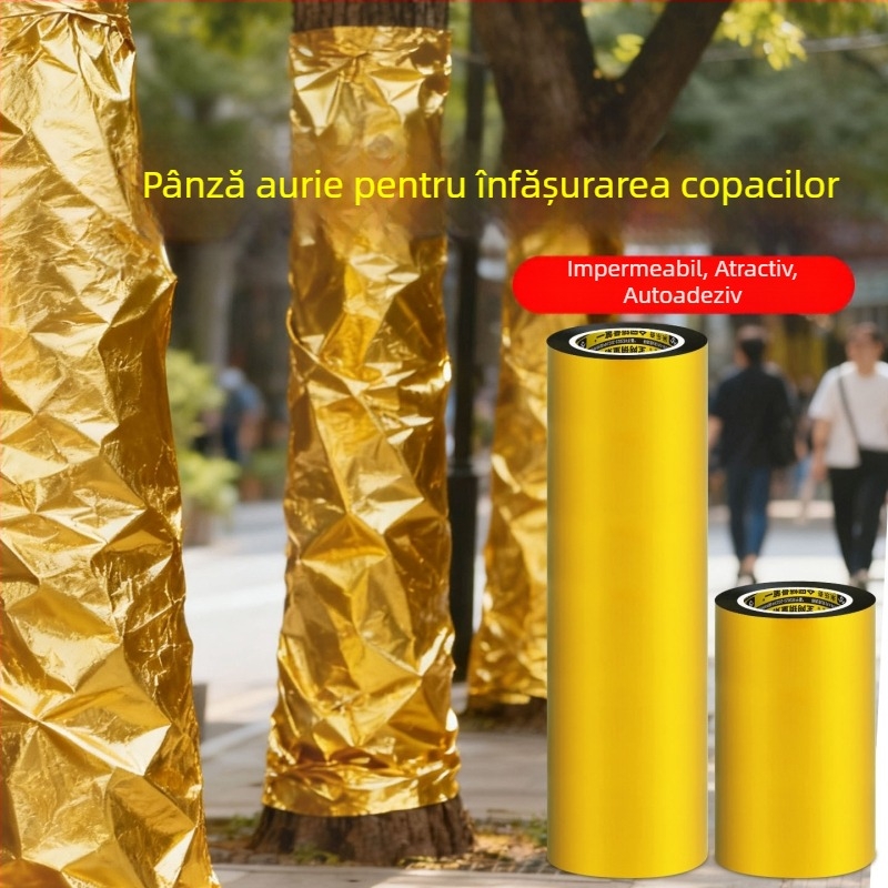 Bandă adezivă cu folie de aur pentru înfășurarea trunchiurilor de copaci, stâlpi electrici, copacilor din fața casei și coloanelor