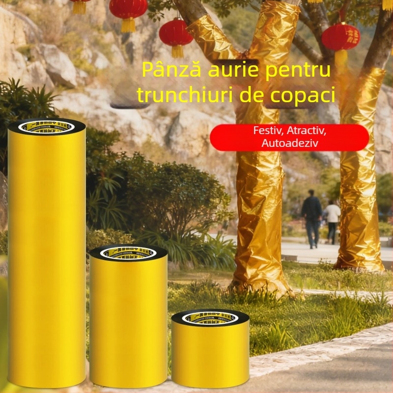 Bandă adezivă cu folie de aur pentru înfășurarea trunchiurilor de copaci, stâlpi electrici, copacilor din fața casei și coloanelor