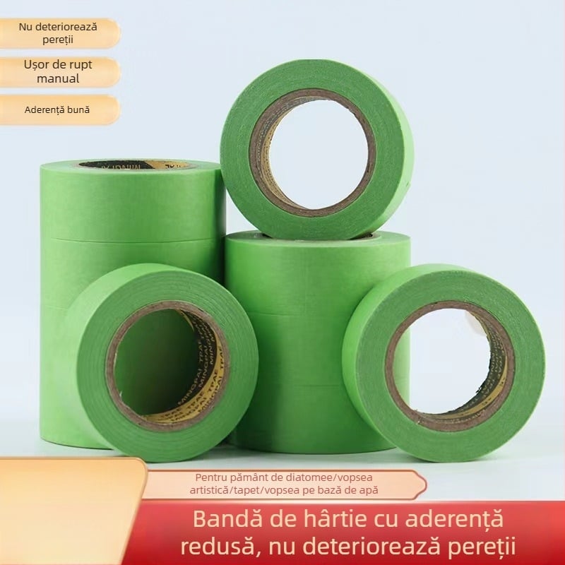Bandă de mascare verde din hârtie japoneză, cu aderență redusă, sigură pentru pereți, pentru separarea culorilor în pictură