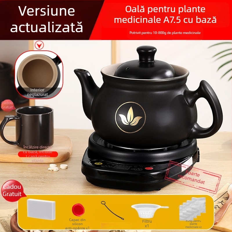 Oală automată de decoct pentru uz casnic, recipient ceramic pentru sănătate, oală din lut multifuncțională, fierbător electric pentru plante medicinale